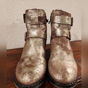 Gentle Souls Leather Metallic Gold Moto Ankle Boots